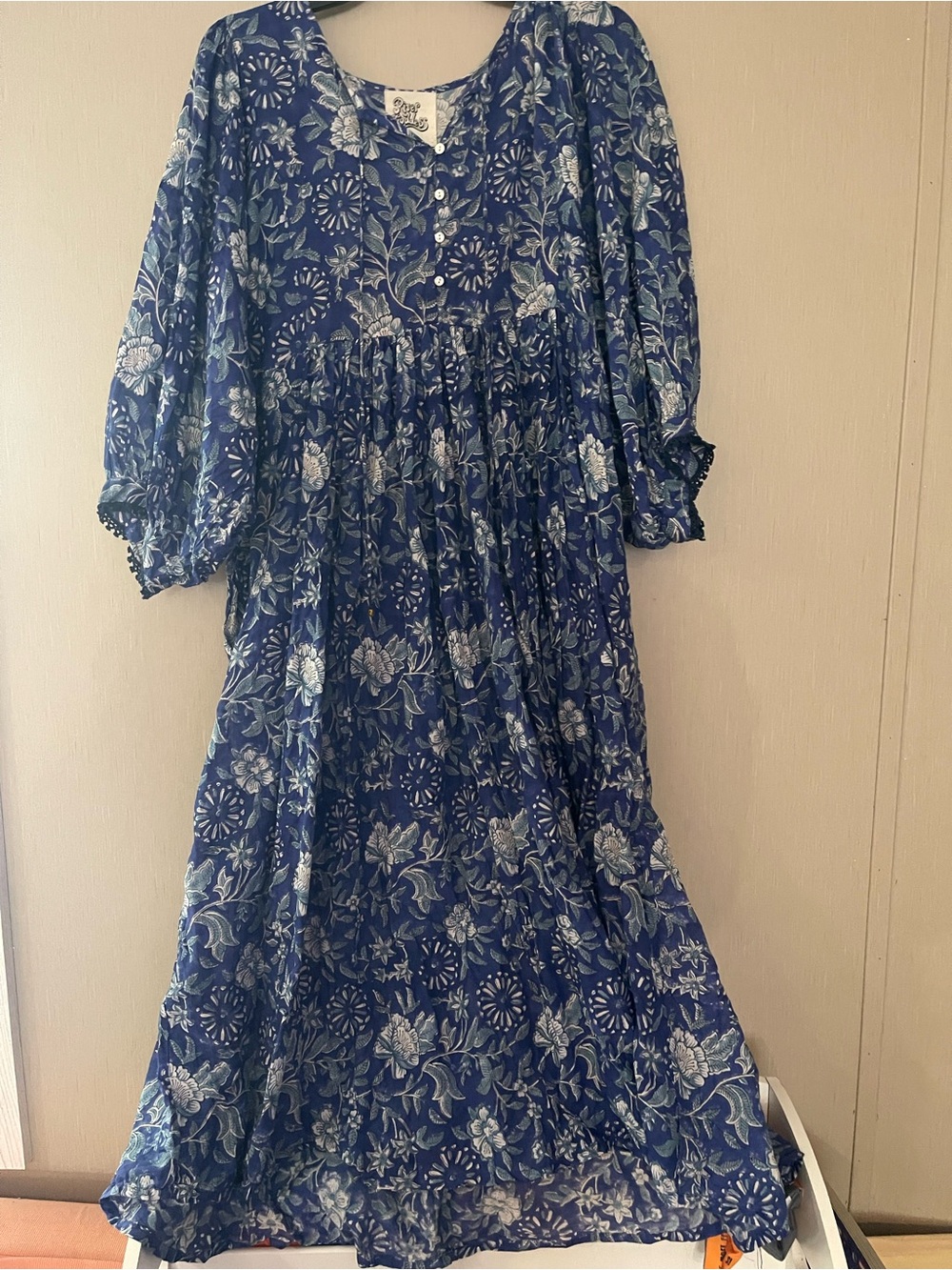 River goddess large xl Bohemian Blue Floral Midi maxi Dress